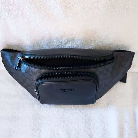 NWT COACH CT714 Racer Small Belt Bag In Signature Canvas Black Currant - Picture 2 of 5